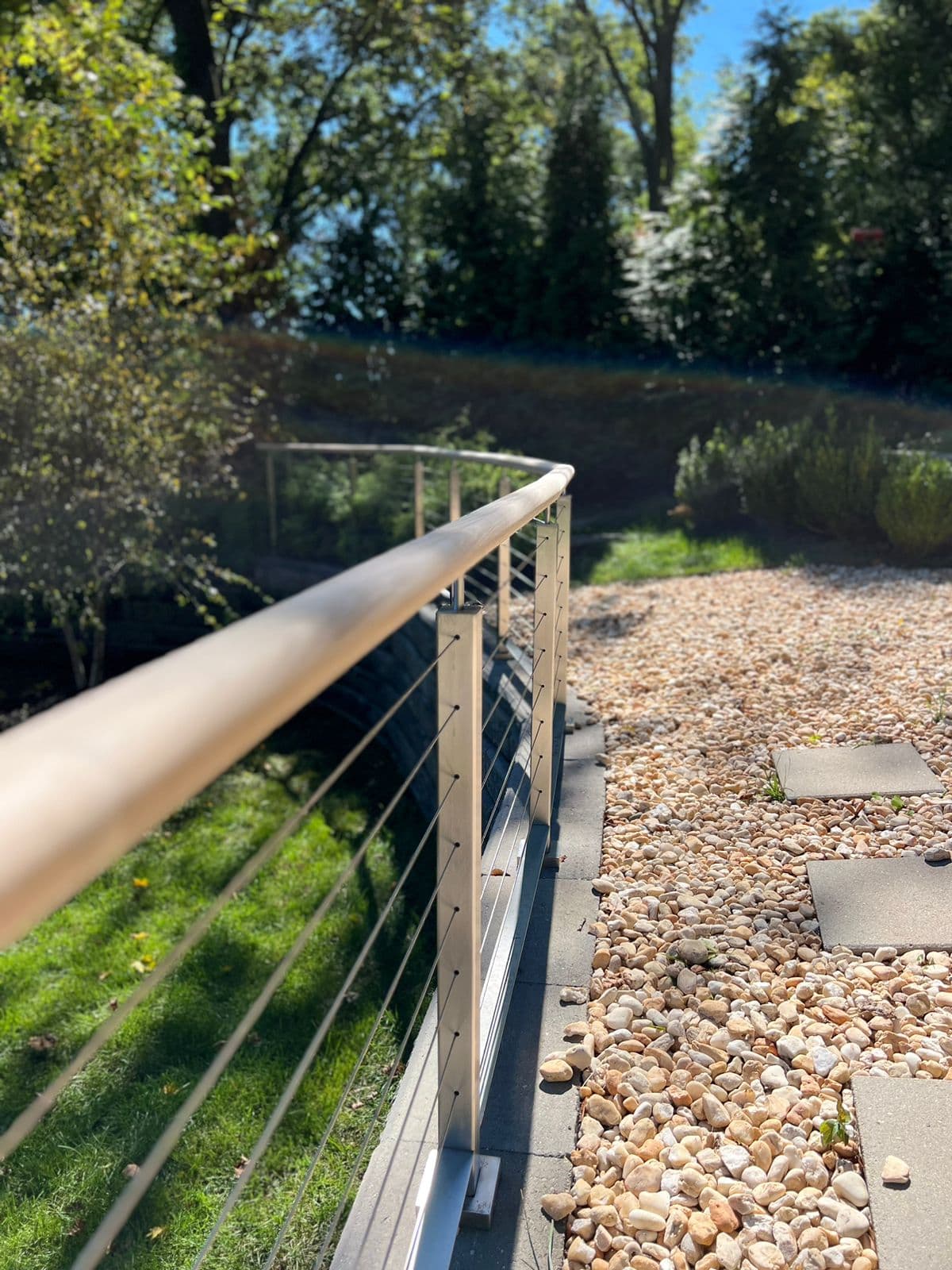 Wire railing with wood top rail